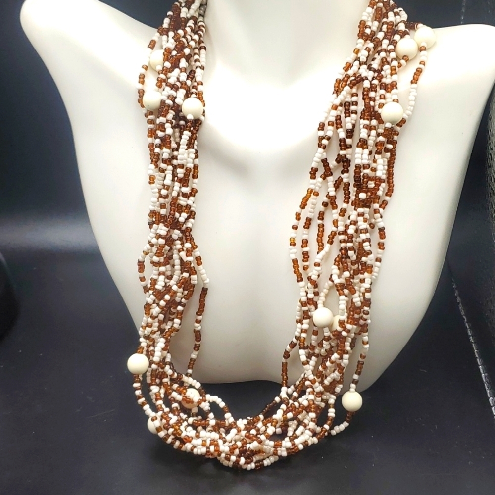 N2839 ethnic thousand seed beaded multi tier‎ necklace gorgeous!